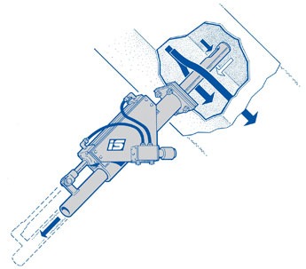 Diagram of an industrial tool showing its position for inserting a sleeve into a cylindrical pipe